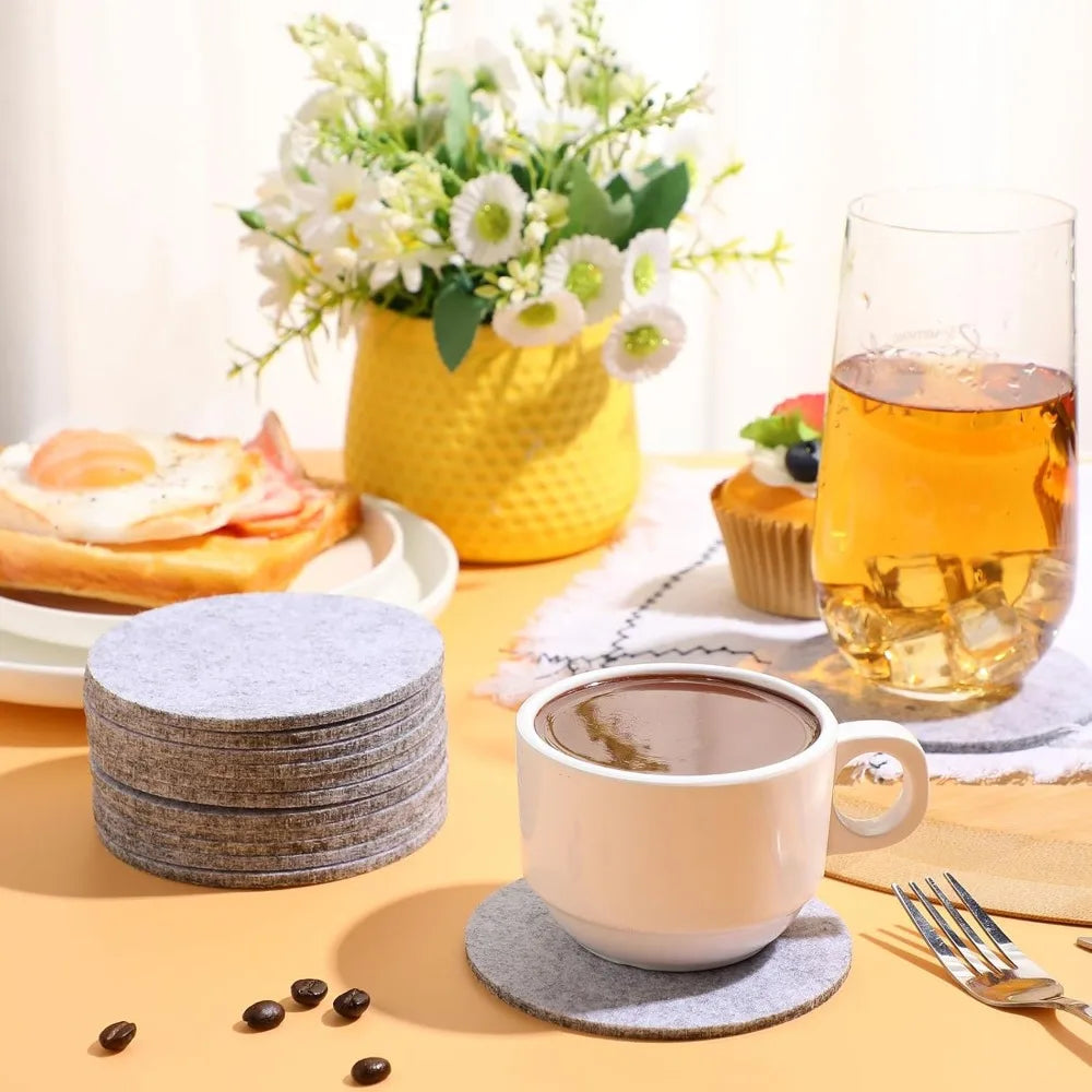 Round Felt Coasters – Heat Resistant & Absorbent Set of 10 Felt Coaster Set Qme
