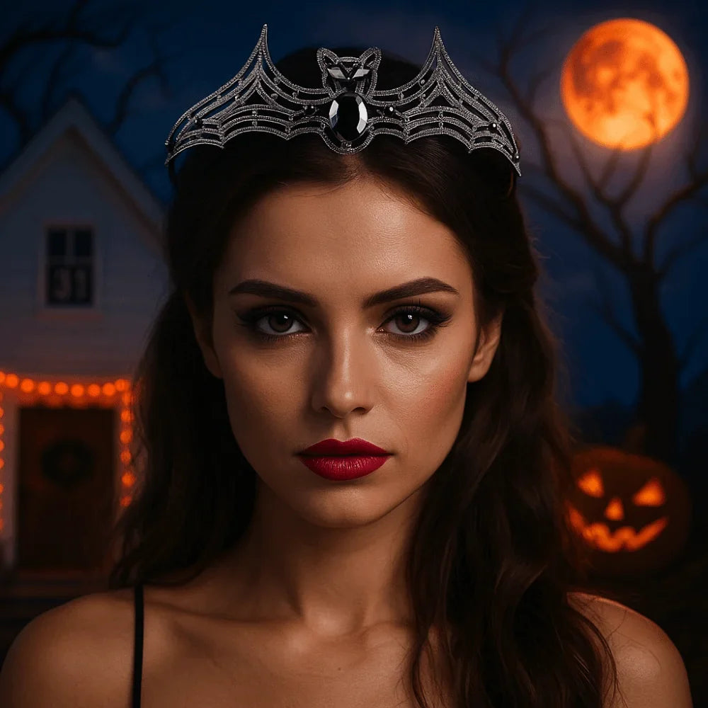Halloween Bat Hairband – Sparkling Multicolor Rhinestone Halloween Hair Accessory Qme