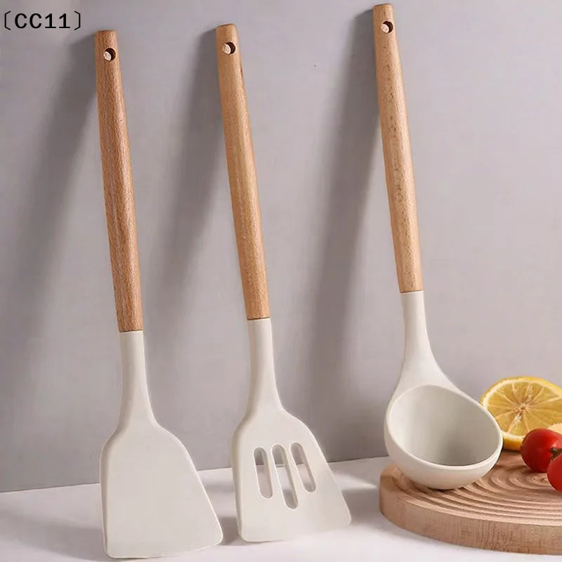 Wooden Handle Silicone Spatula & Soup Ladle | Heat Safe Silicone Spatula Ladle Qme