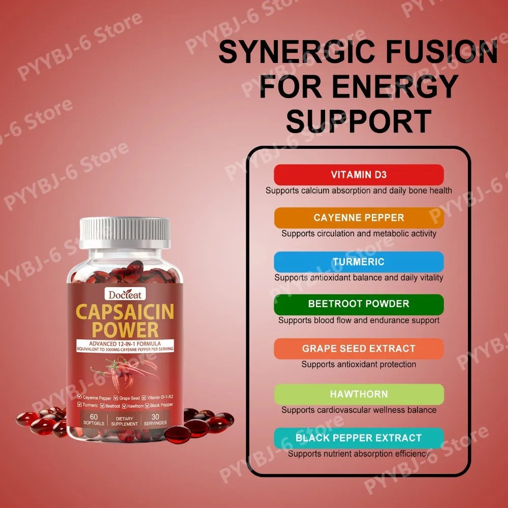 Capsaicin 12-in-1 Cayenne Pepper Supplement 60 Softgels Herbal Supplement Qst