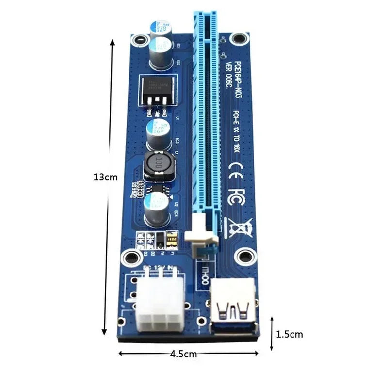 PCI-E 1X to 16X Riser Card SATA 6-Pin USB 3.0 Cable | GPU Rig PCIe Riser Card Qme