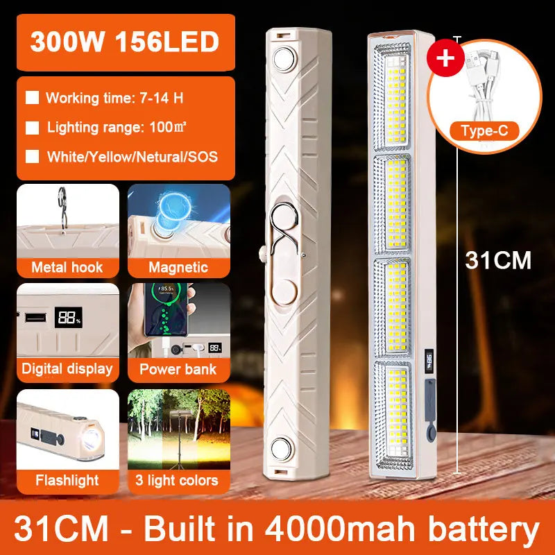 LED Magnetic Work Light Bar – USB Rechargeable 108/156/210 LED LED Work Light Bar Qst 31cm 300W 4000mah