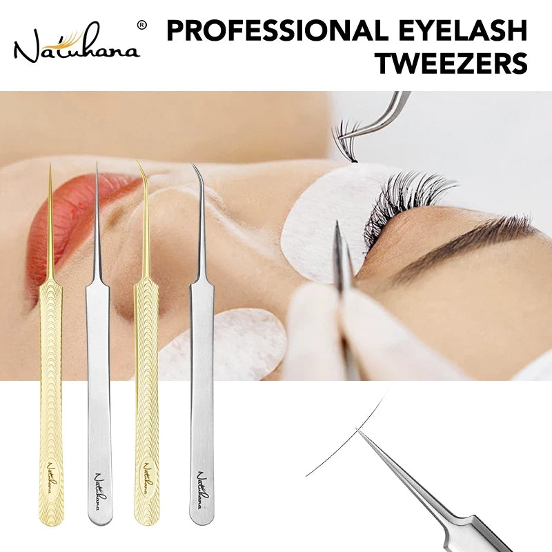 NATUHANA Precision Eyelash Extension Tweezers – Anti-Static Eyelash Extension Tweezers Qme