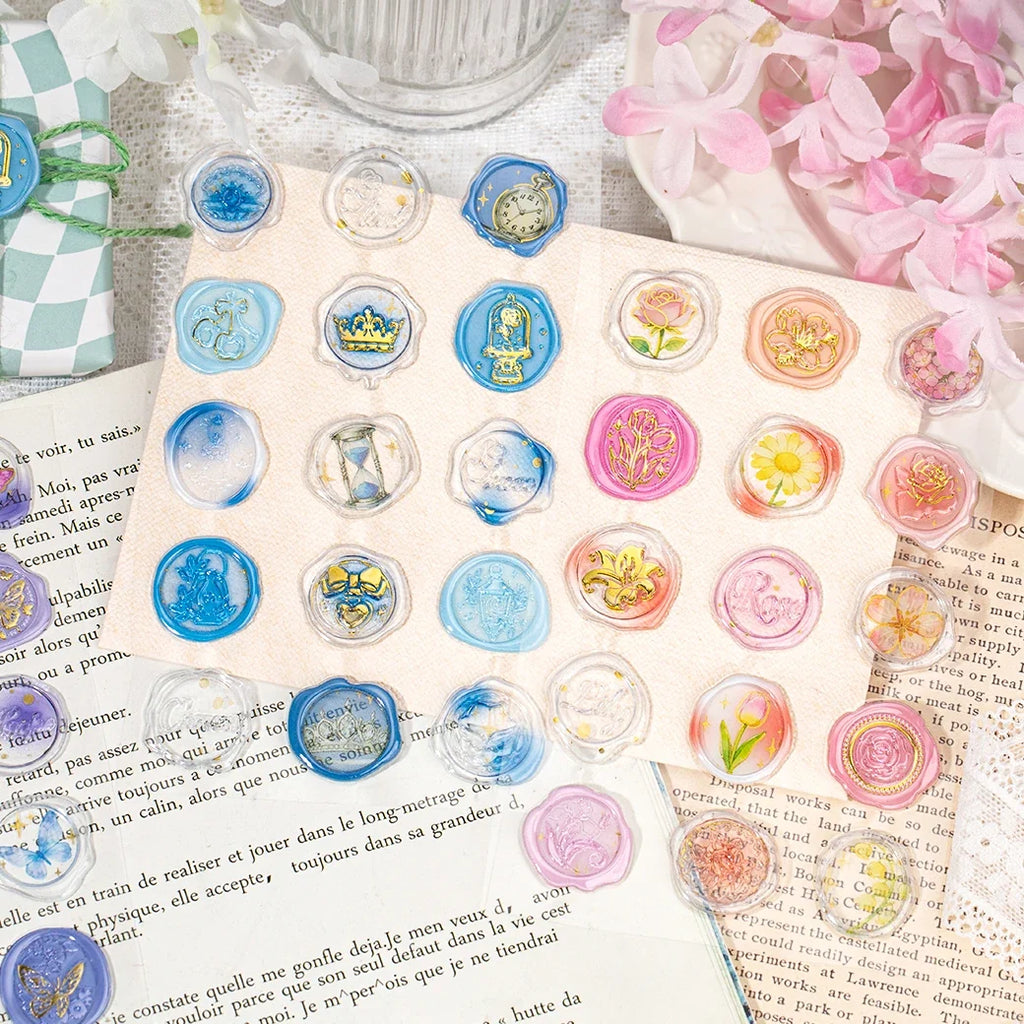 Floral Wax Seal Epoxy Stickers | DIY Scrapbook Craft Sheet Craft Sticker Sheet Qme