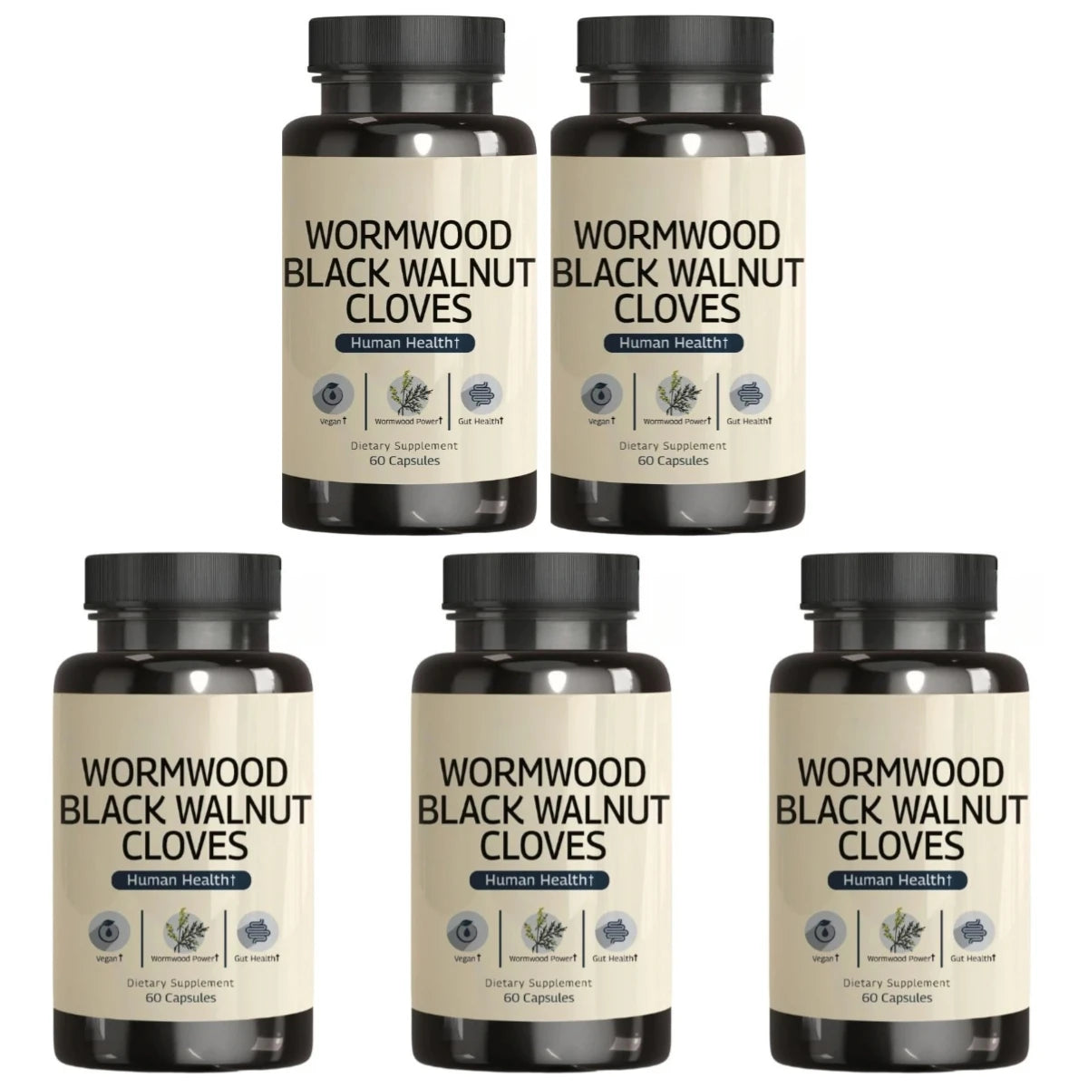 Wormwood Black Walnut Clove Capsules – 3-in-1 Herbal, 60ct Herbal Supplement Qst 5 bottles