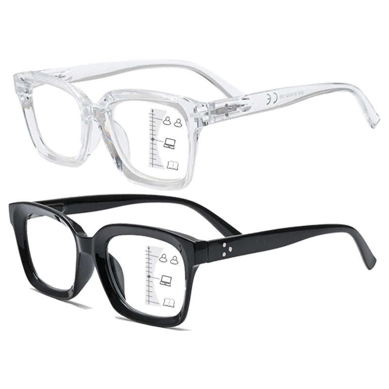 VOPHA Progressive Multifocal Glasses +1.0–+3.0 | 2 Pairs Unisex Progressive Reading Glasses Qst 2PCS-Black Clear +200