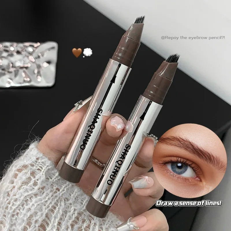 Qme Waterproof Eyebrow Pen – Multi-Tip Hair-Like Strokes Eyebrow Pen Qme
