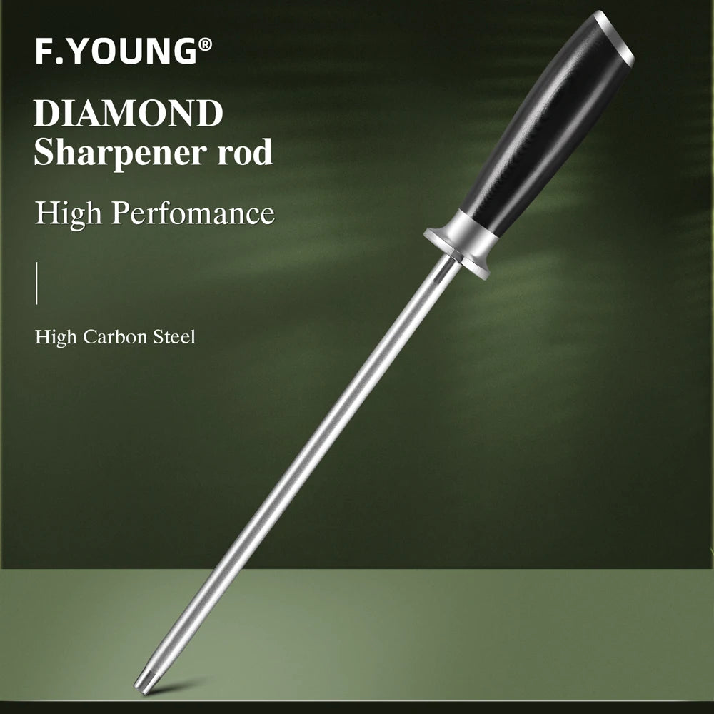 F.YOUNG 23cm Diamond Honing Steel Rod – Knife Sharpener Knife Honing Rod Qst