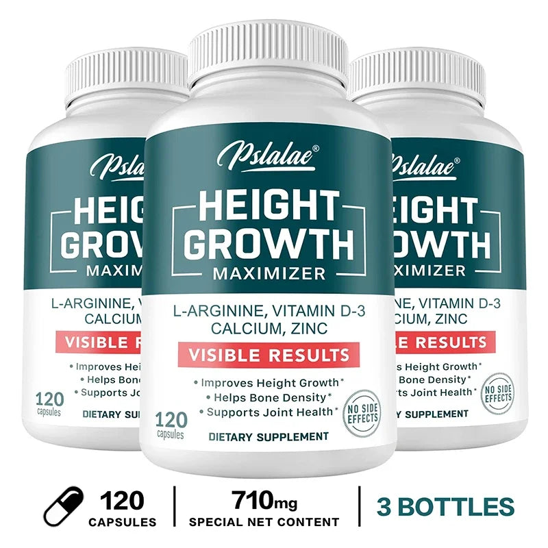 Pslalae Height Support Supplement – Calcium, Zinc & Vitamin D3 Bone Health Supplement Qst 120 Capsule-3bottles