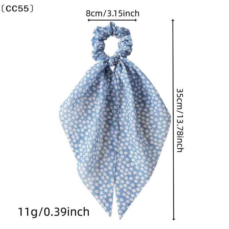 Chiffon Floral Bow Hair Scrunchies – Women's Ponytail Holder Hair Scrunchie Qst