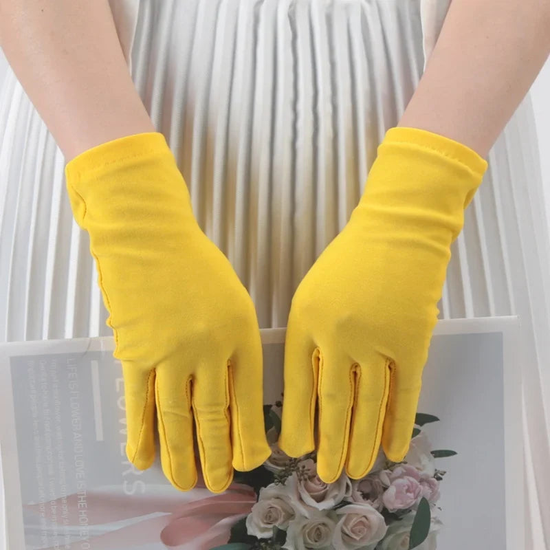 Women's Ceremonial Elastane Gloves – Elegant Solid Fashion Ceremonial Fashion Gloves Qme Gold
