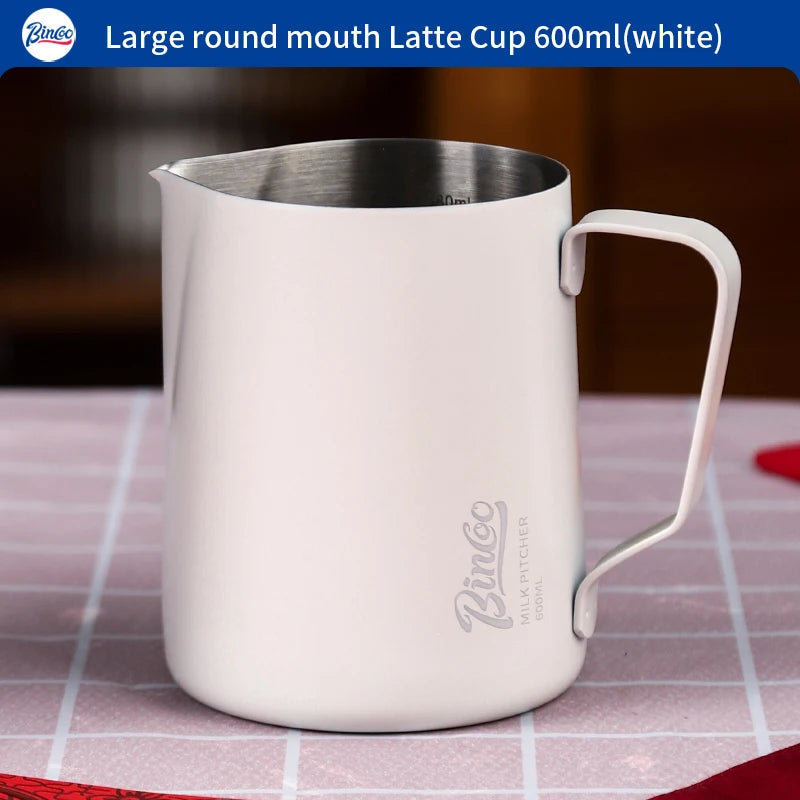 Bincoo Pointed Spout Milk Frothing Pitcher 350ml/600ml Latte Art Milk Frothing Pitcher Qst White 600ml