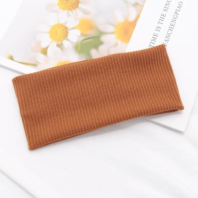 Women's Wide Elastic Headband – Organic Cotton Makeup Hair Hoop Wide Elastic Headband Qme Brown One Size