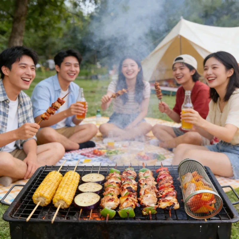 Stainless Steel Cylinder Rolling Grilling Basket | Portable BBQ BBQ Grilling Basket Qme