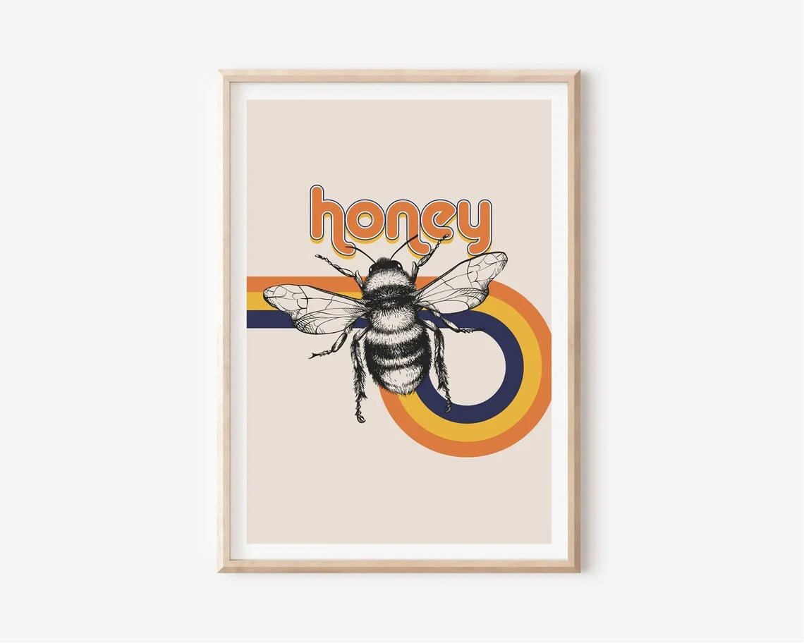 Vintage Bee Wall Art – Cottagecore Botanical Canvas Print Canvas Wall Art Qst TR262218 40x60cm Unframed