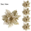 10 Christmas Glitter Artificial Flowers DIY Tree Ornaments Christmas Tree Ornaments Qme Gold 1pcs