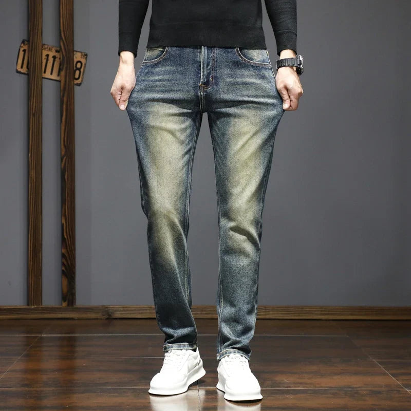 Men's American Retro Slim Straight Jeans | Micro-Elastic Men's Slim Jeans Qme