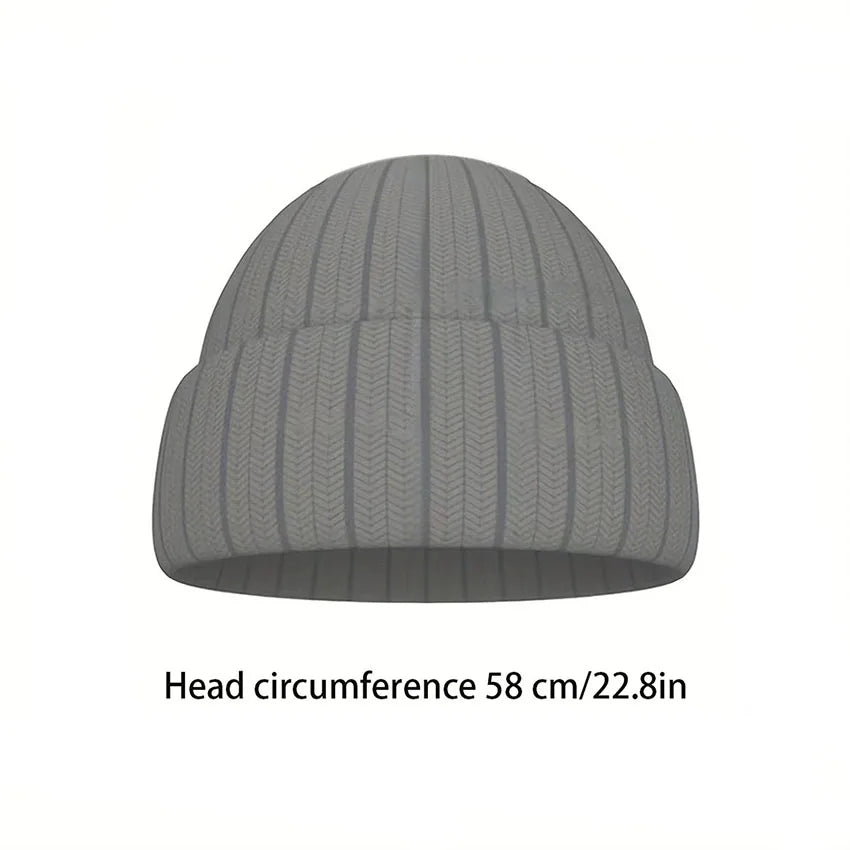 Knitted Beanie Cap – Embroidered Folded Brim Winter Ski Hat Knitted Beanie Hat Qst
