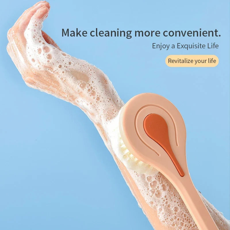 Long Handle Bath Brush – Soft Bristles & Massage Ball Bath Body Brush Qme