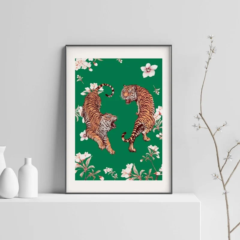 Tiger & Panther Canvas Wall Art – Jungle Tropical Poster Canvas Wall Art Qst