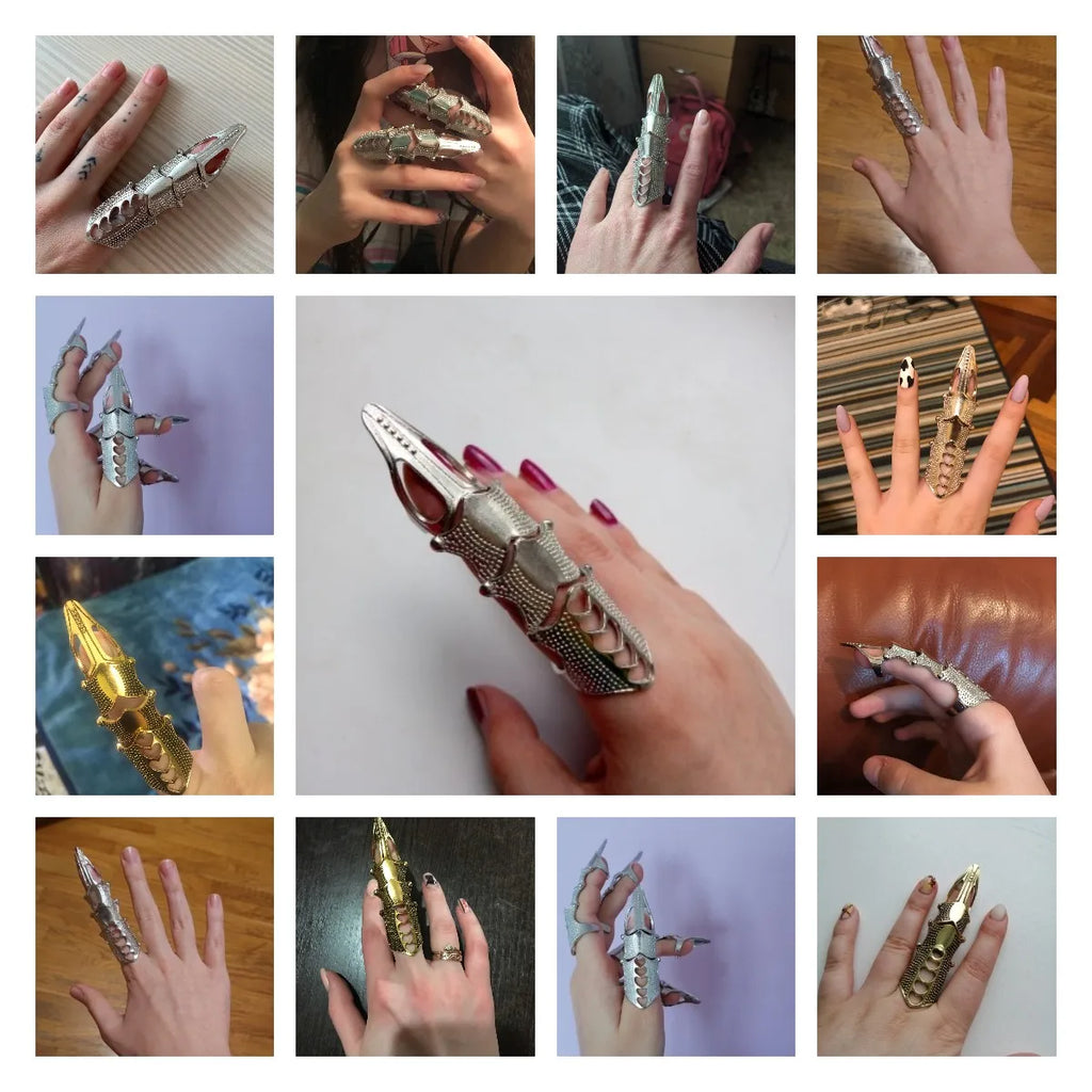 Gothic Scroll Armor Full Finger Knuckle Ring | Metal Hip Hop Armor Knuckle Ring Qme