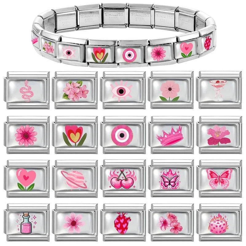 Pink Heart Butterfly Dice Cherry Italian Charm Links 9mm Italian Charm Links Qme