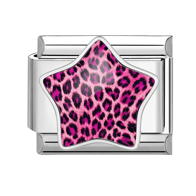 Zebra Leopard Star Purple Italian Charm Links – 9mm Stainless Italian Charm Links Qme Style 7