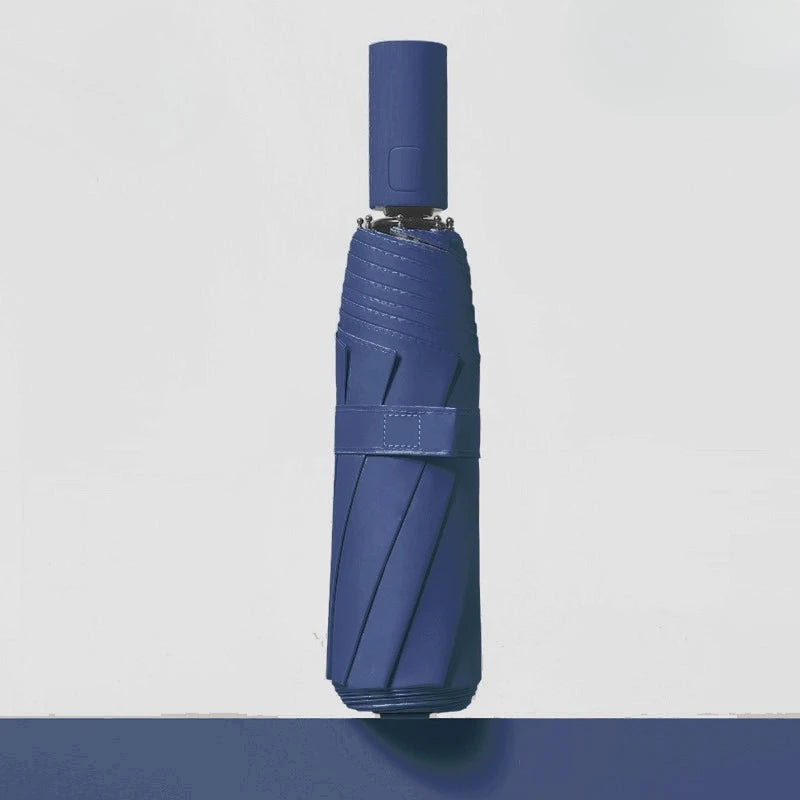 24-Bone Auto Folding Umbrella – SPF 50 UV & Windproof Folding Umbrella Qst Iron 8K Dark Blue