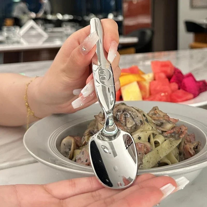 Stainless Steel Long Handle Round Spoon – Gold & Silver Dinner Spoon Qme