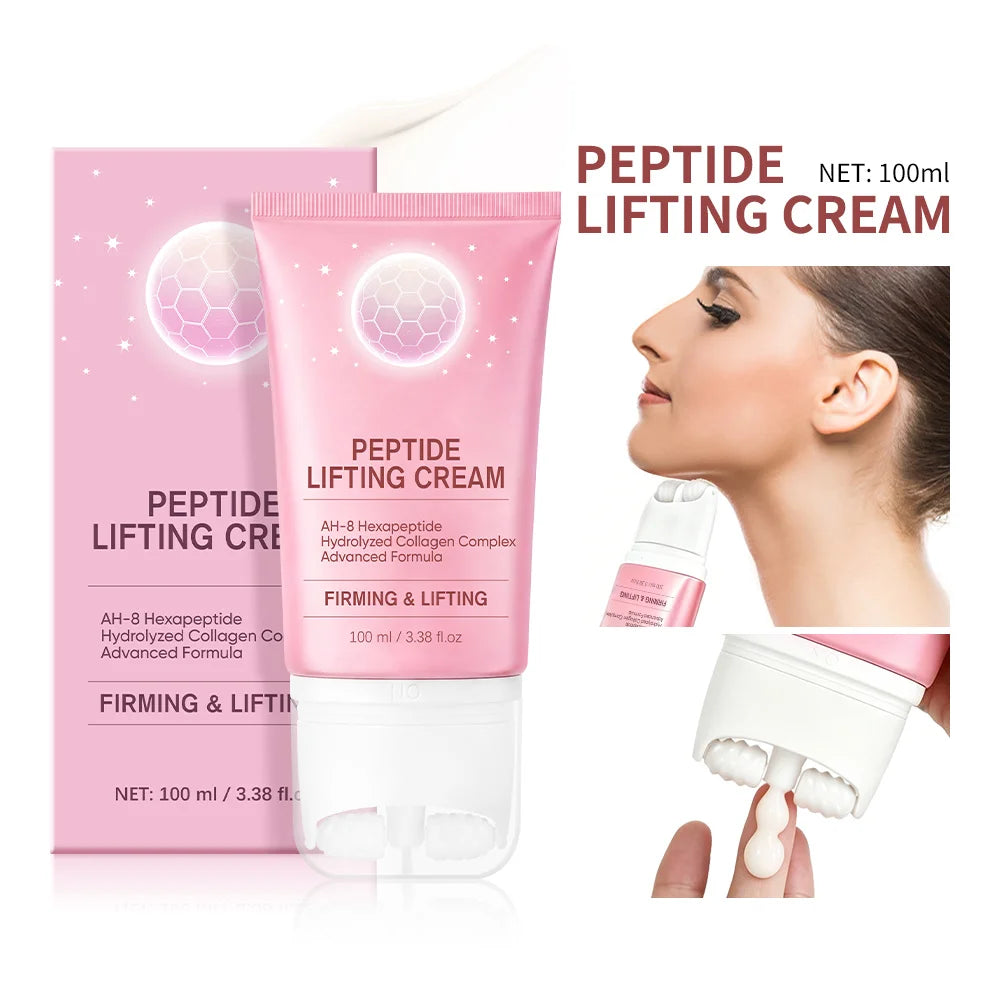 Neck Firming Cream Double Roller – Peptide Collagen Lifting Neck Firming Cream Qst pink