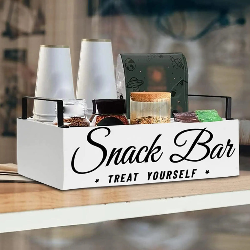 Wood Coffee Counter Organizer Sugar Basket with Handle Counter Storage Basket Qme