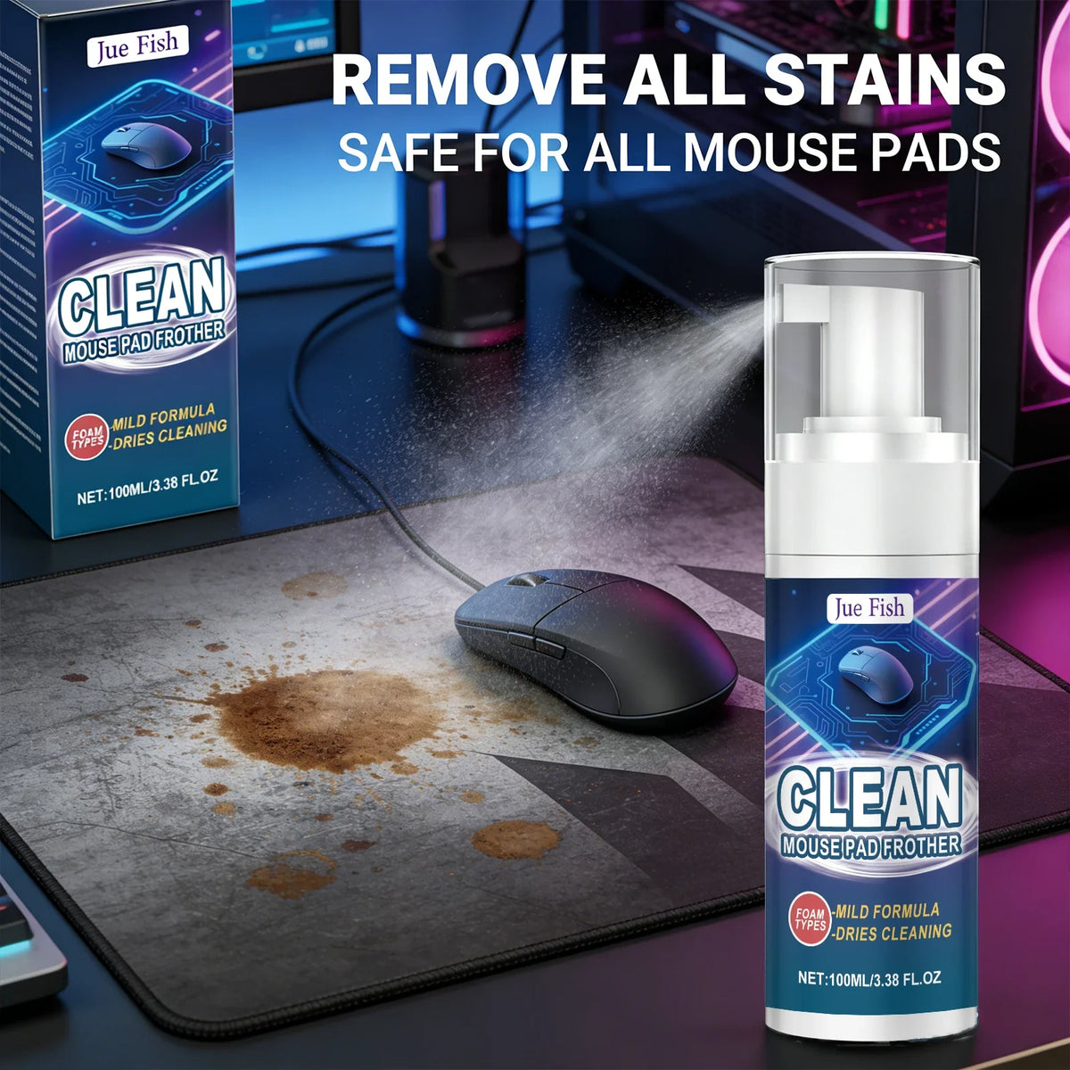 Mouse Pad & Keyboard Cleaner | Quick-Drying Stain Remover Desk Surface Cleaner Qme