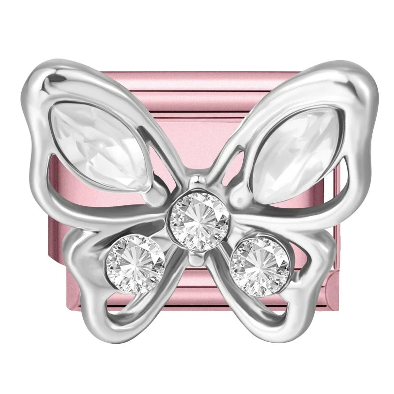 Zircon Flower Heart Bow Pink DIY Charm Bracelet | Stainless Steel DIY Charm Bracelet Qme Style 31