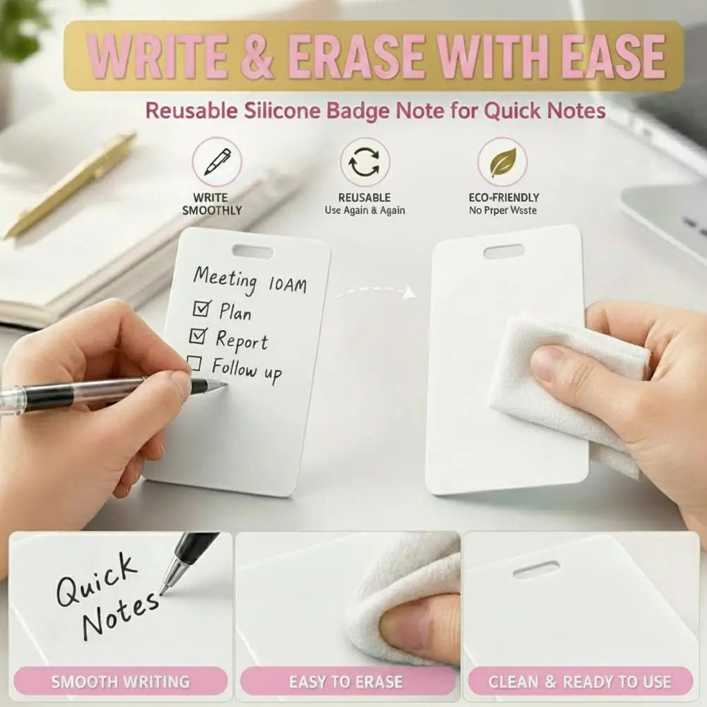 Erasable Reusable Sticky Badge Notes – Wipeable Writing Labels Reusable Sticky Labels Qme