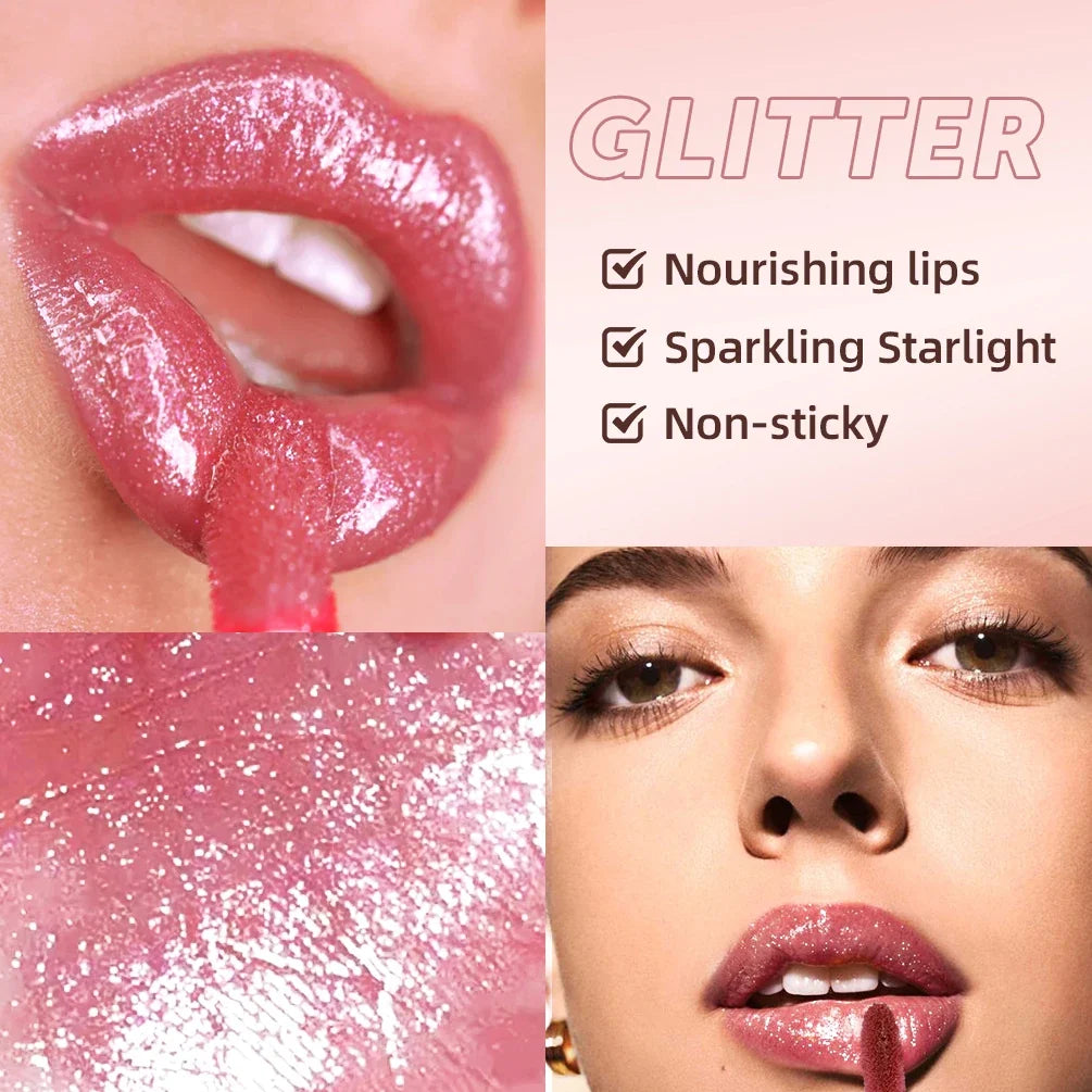 QIBEST Glitter Pearlescent Lip Gloss – Moisturizing & Long-Lasting Glitter Lip Gloss Qme