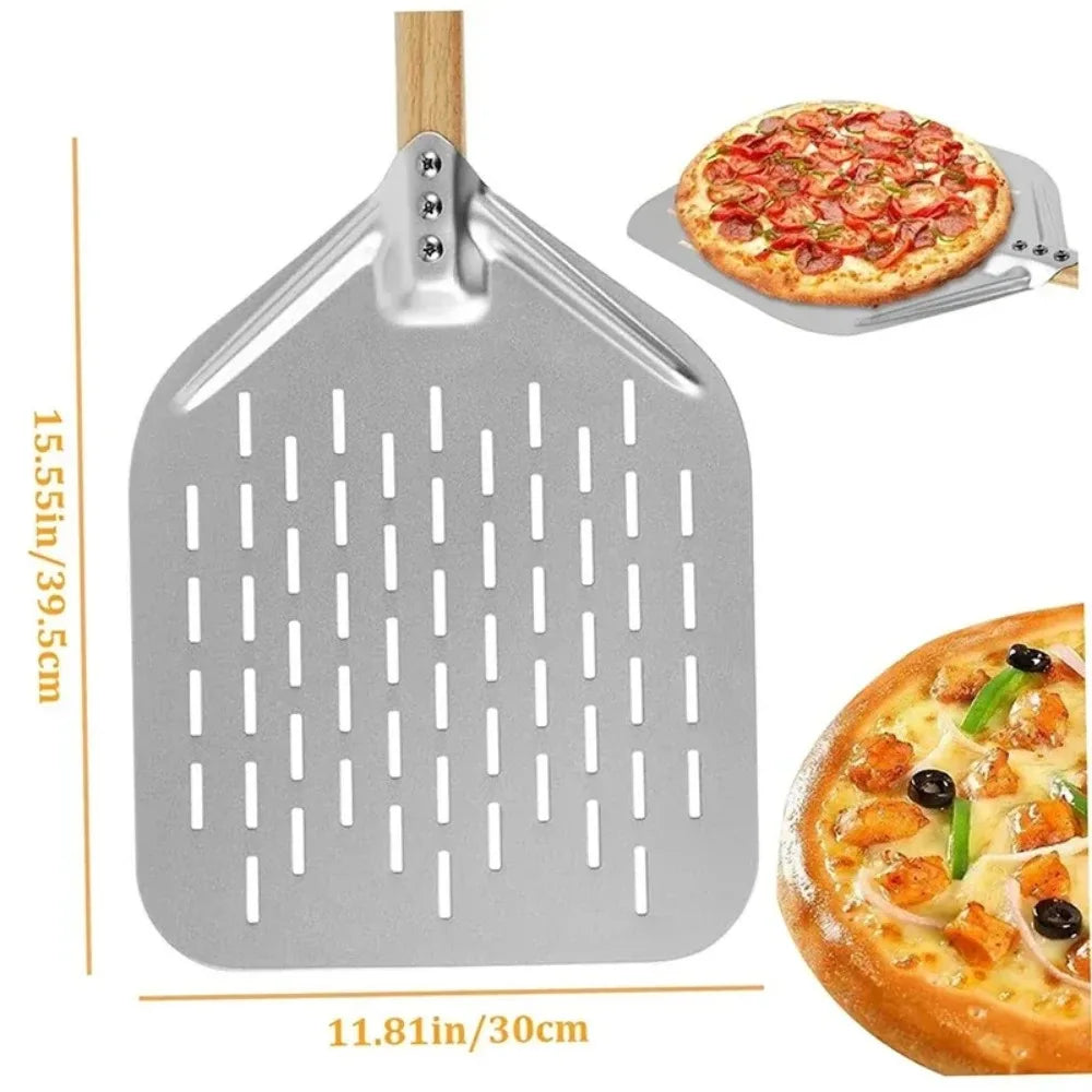 Metal Non-Stick Pizza Peel with Wood Handle – 12-Inch Pizza Peel Qme
