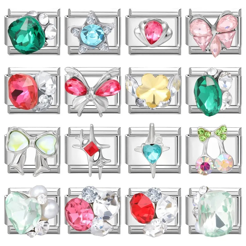 Zircon Stars & Cherry Italian Charm Links | DIY Bracelet Italian Charm Links Qme
