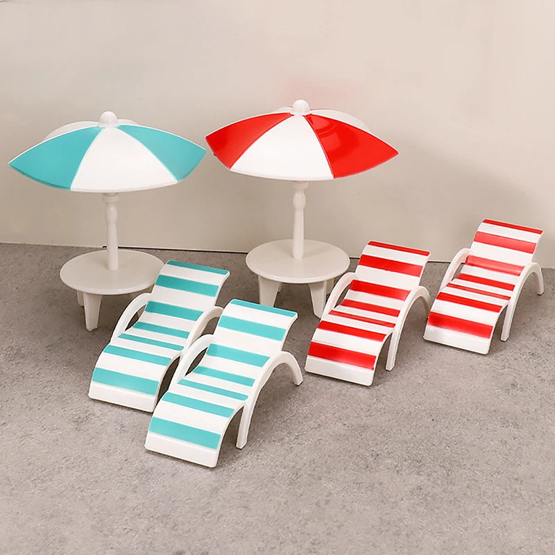 Mini Beach Chair & Umbrella Set – Dollhouse Miniature Decor Dollhouse Miniature Set Qst