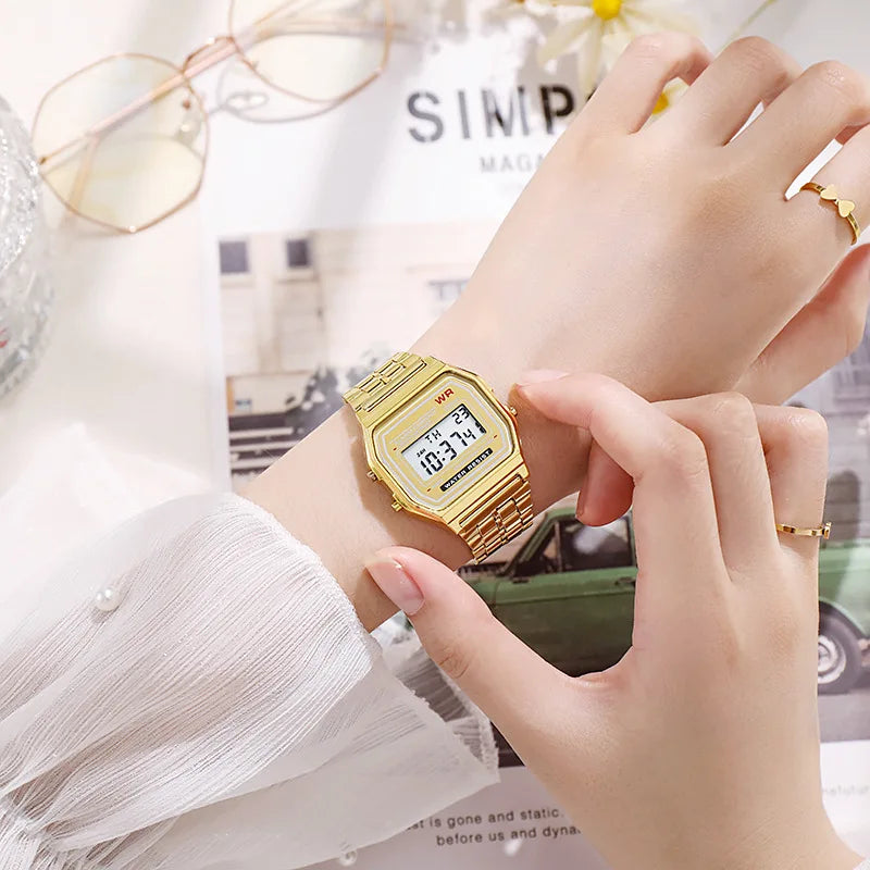 Rose Gold Women's Retro Digital Watch | LED Rectangle Dial Women's Digital Watch Qme