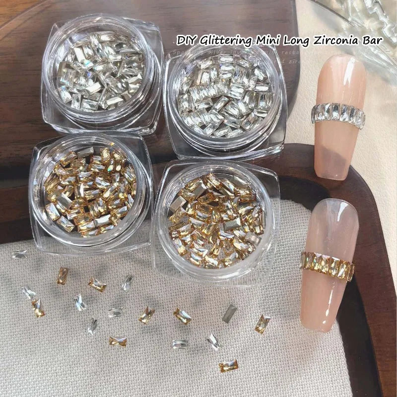 50pcs Zircon Nail Rhinestones 2x4mm Strip – Clear & Champagne Nail Art Rhinestones Qme