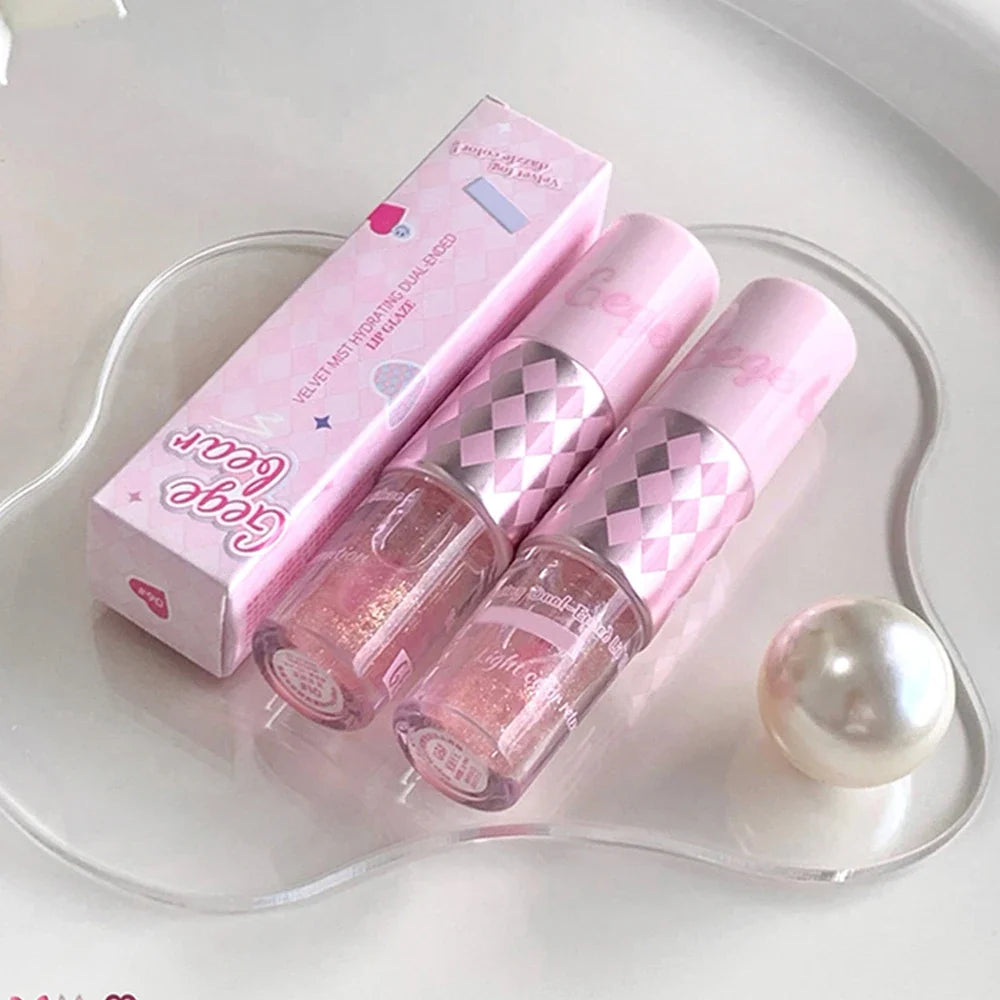 Gege Bear Double-End Lip Glaze – Mirror Gloss & Matte Velvet Dual-End Lip Gloss Qme