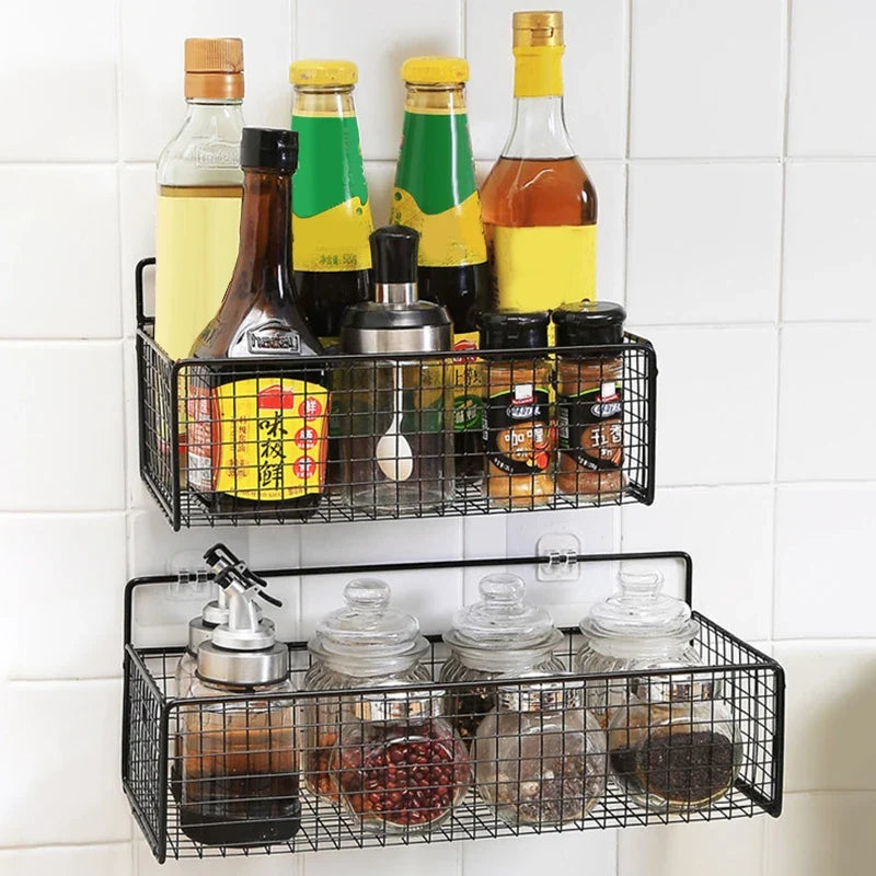 Wall-Mounted Storage Rack No Drilling – Kitchen & Bathroom Wall Storage Rack Qme