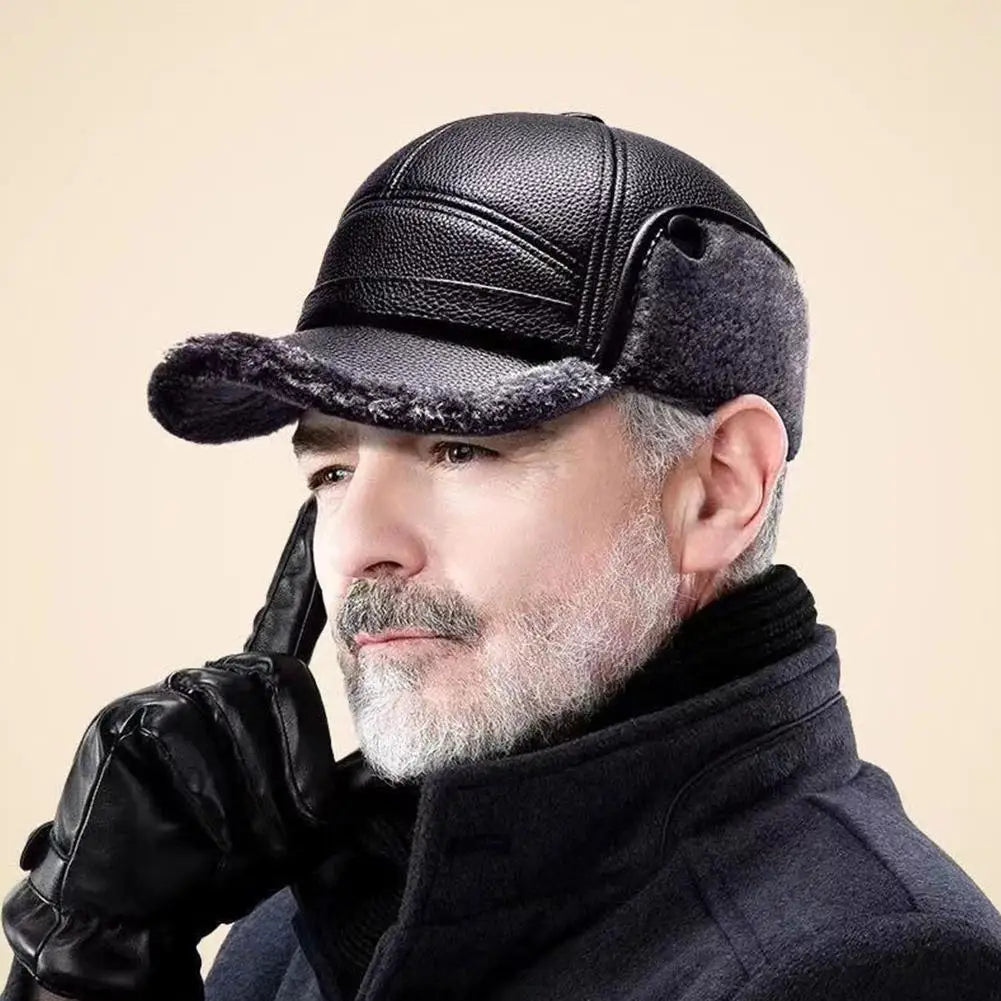 Men's PU Leather Baseball Cap – Winter Thermal Hat Winter Baseball Cap Qme