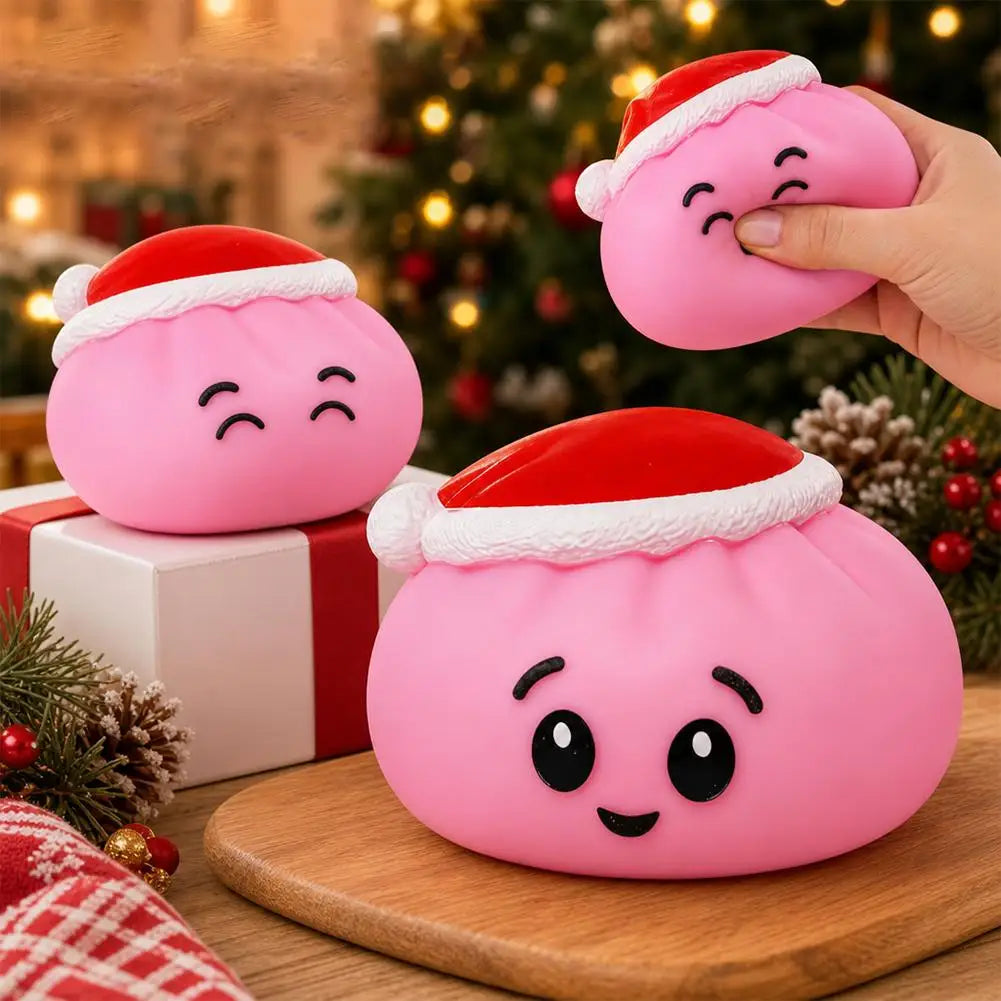 Christmas Hat Bun Squishy Squeeze Toy – Funny Sound PVC Novelty Squeeze Toy Qme