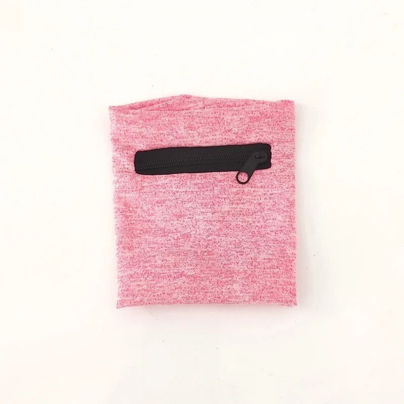 Zipper Pocket Wristband Sweatband – Key Card Cash Storage Sports Wrist Wallet Qme