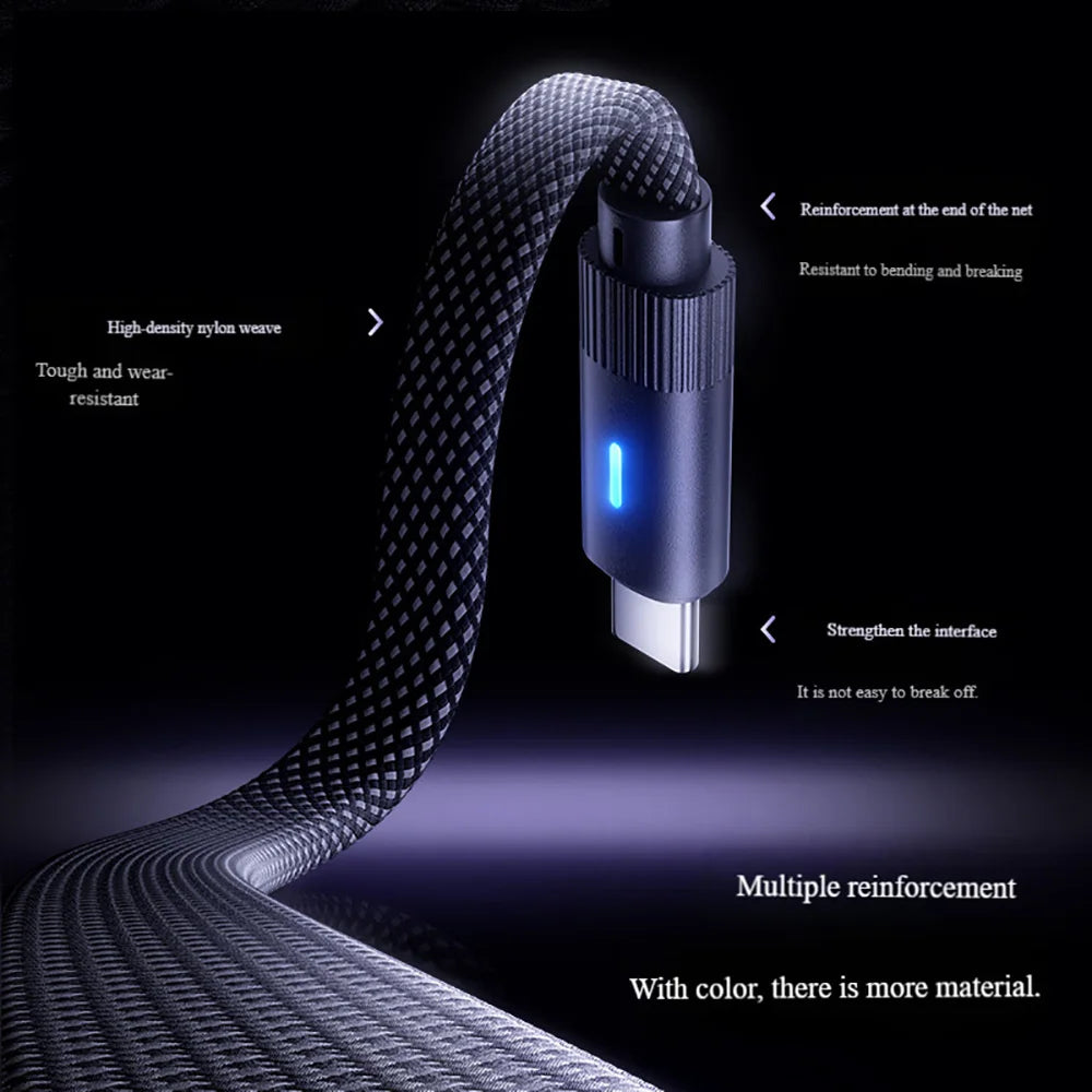 100W USB-C to USB-C 90° Braided Fast Charging Cable 6A PD USB-C Charging Cable Qme
