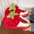3D Strawberry Fluffy Plush Slippers – Women's Cozy Winter Slides Plush House Slippers Qst Red 36-37