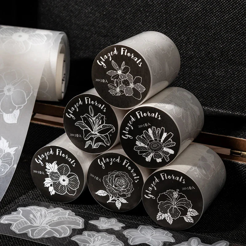 White Ink Floral Washi Tape Stickers | Tracing Paper Journal Journal Washi Stickers Qme ALL