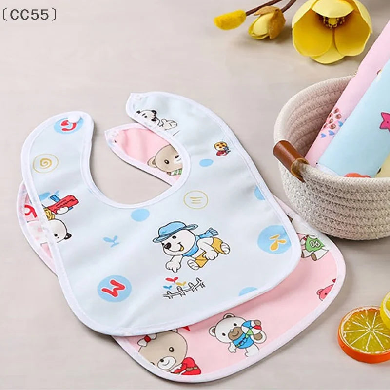 Baby Cartoon Waterproof Snap Bibs – Soft Cotton, 2/5 Pcs Set Baby Bib Set Qst