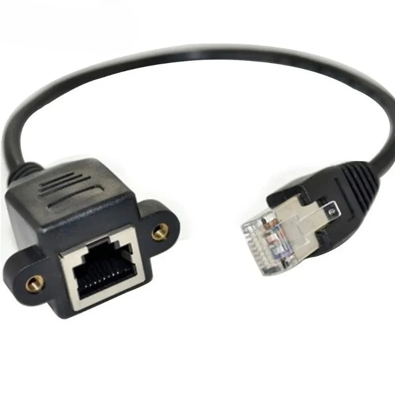 RJ45 LAN Extension Panel Mount Cable – Male to Female Screw Network Panel Connector Qme 60CM